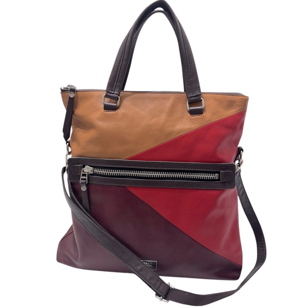 Fossil Dawson Foldover Colorblock Leather‎ Convertible Tote Shoulder Bag